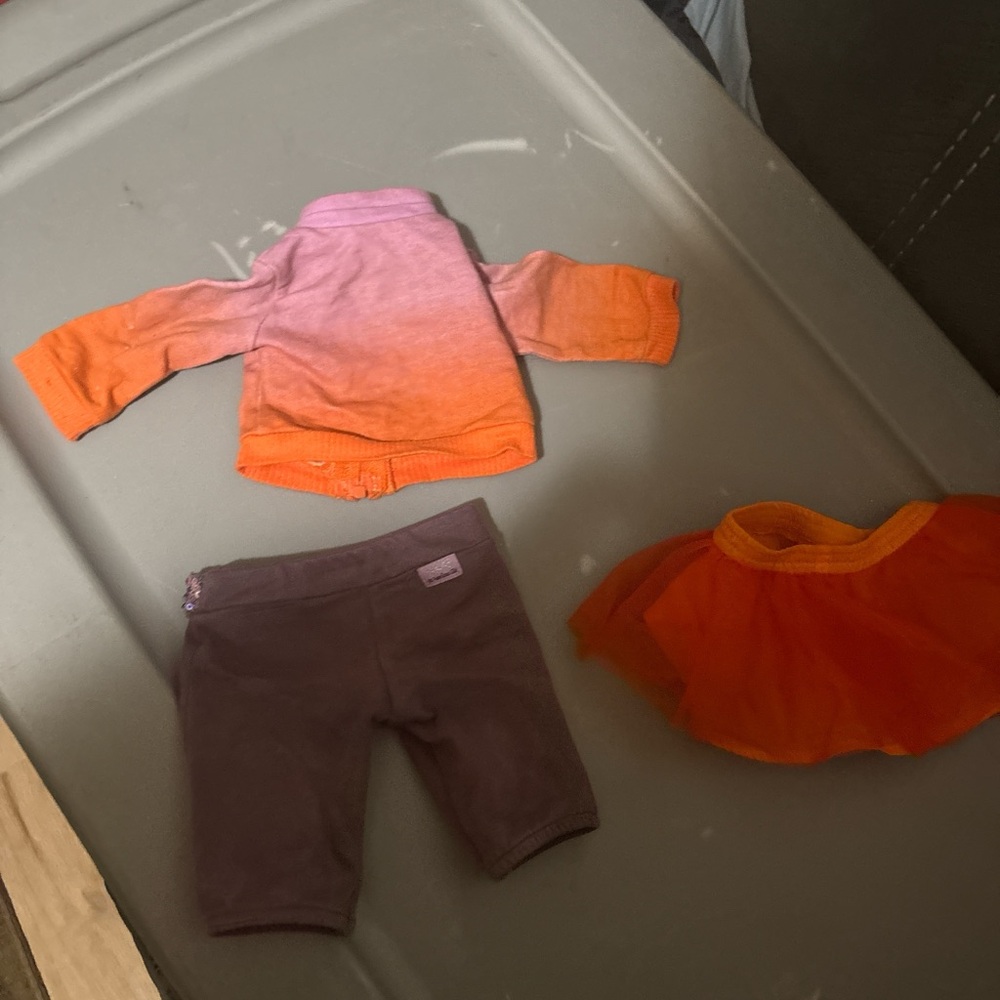 American Girl Pink and Orange Ombre Sweater with Orange Tutu and Brown Leggings